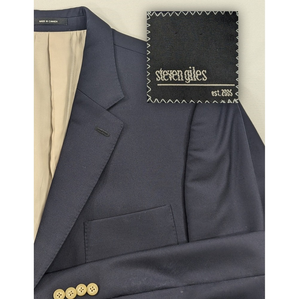 Steven Giles Blazer Sports Coat Wool Solid Navy Hopsack Suit Jacket 46R 48" EUC